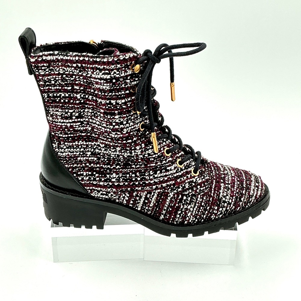 Tory Burch Size 6 Combat Boot Burgundy Tweed Chunky Lug Sole NEW Miller $498